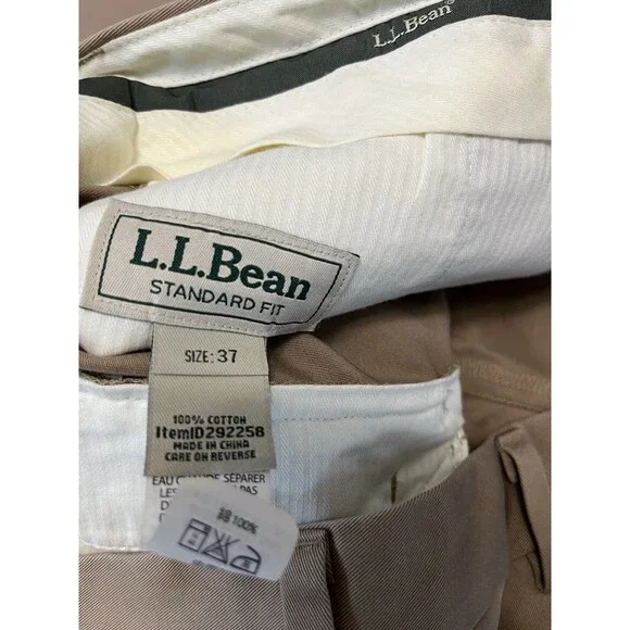 LL Bean Men's Double L Khaki Chinos Standard Fit Flat Front Pants Size 37 - Picture 6 of 8